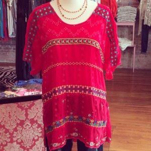 Johnny Was Red Embroidered Top